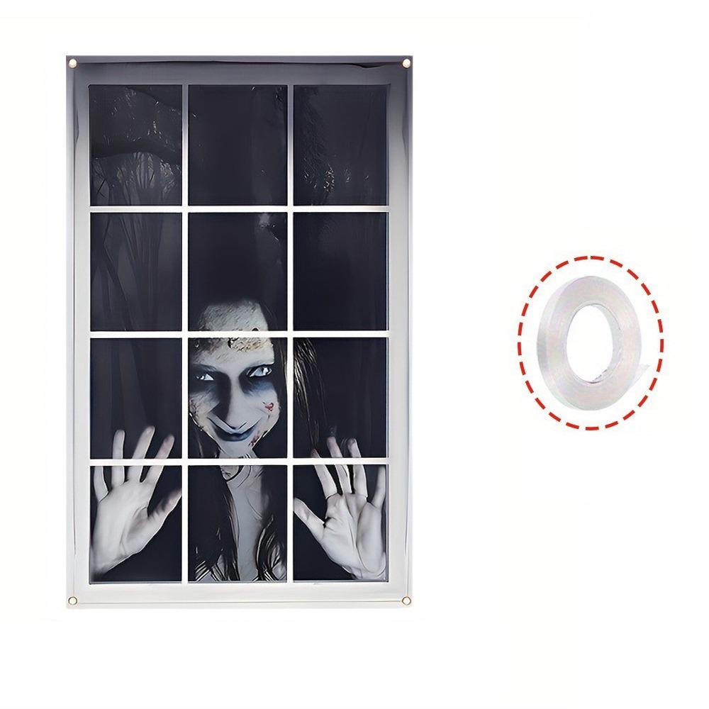 Blood Ghost Pattern Halloween Window Cover Banner Ghost Door Cover Backdrop Haunted House