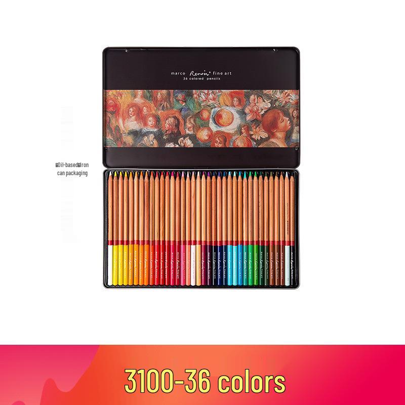 Master Marco Professional Water-Soluble Oil-Based Colored Pencil Set with Student Brushes Single Box