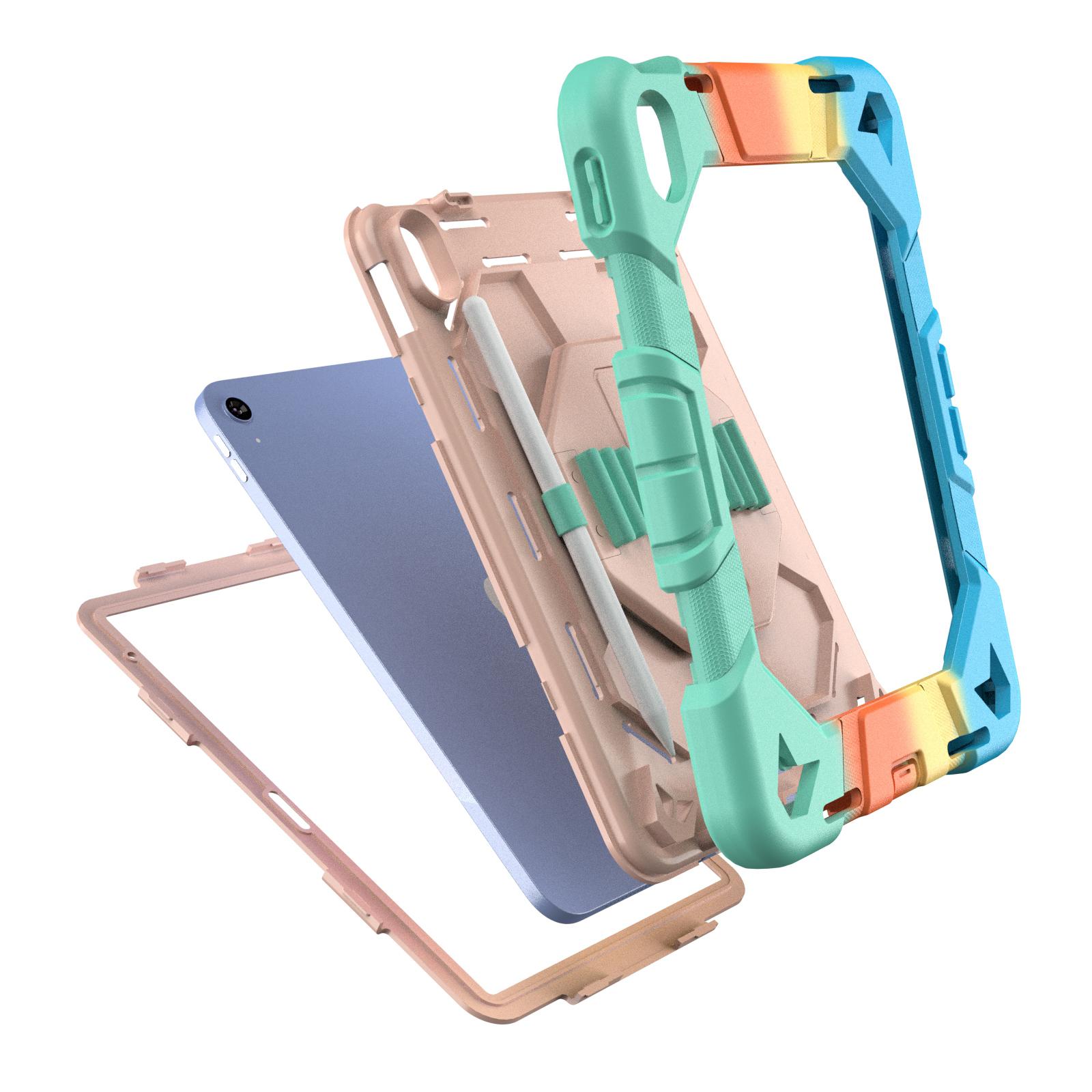 

For iPad (2025)/10.9 (2022) Case with Kickstand Wrist Strap PC+Silicone Tablet Cover Purple+Pink