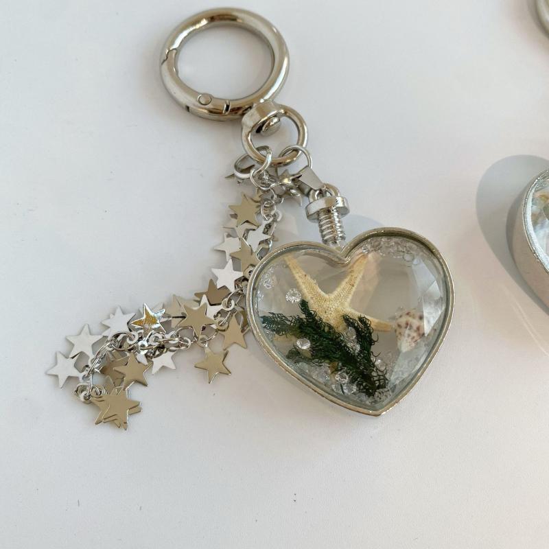 Y2K Style Summer Ocean Heart Keychain Ins Style Aesthetic Keyring Sweet Girly Keycord  Bag Pendant Gifts