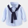 Spring and Autumn Casual Boys' Long-Sleeved Shirts Polo Shirts Kidsren's Striped Tops with Shawls Baby Boys' Collared Shirts