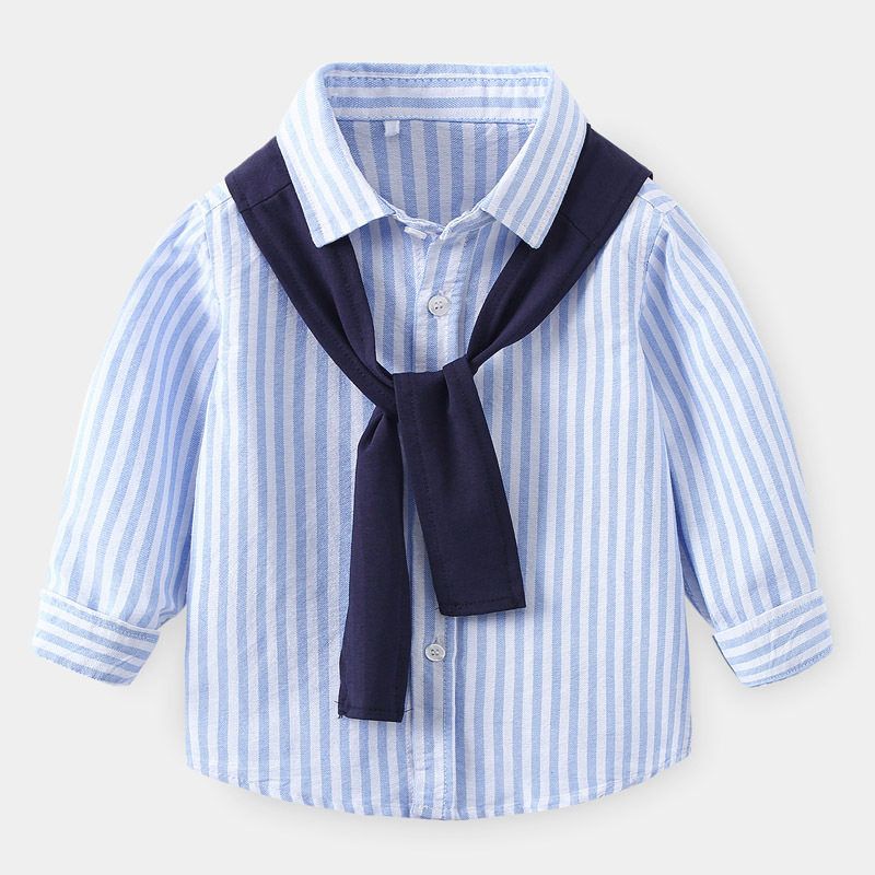 Spring and Autumn Casual Boys' Long-Sleeved Shirts Polo Shirts Kidsren's Striped Tops with Shawls Baby Boys' Collared Shirts