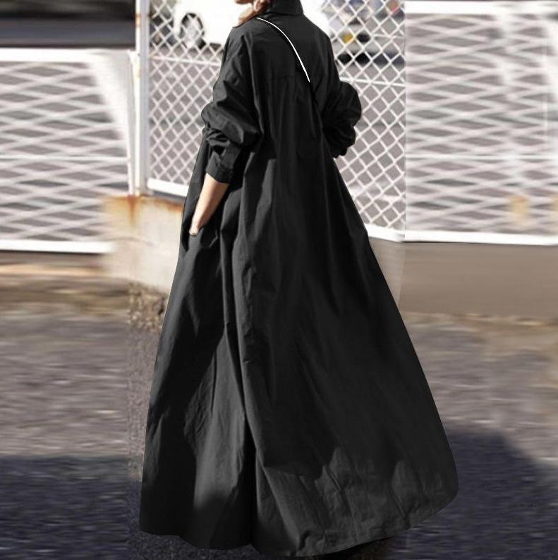 Rochie de damă Toamnă Mânecă Lungă Rochie Cămașă Largă Oversized Maxi Femeie Rever Solidă Semi-Nasturi A-line Rochie de Soare