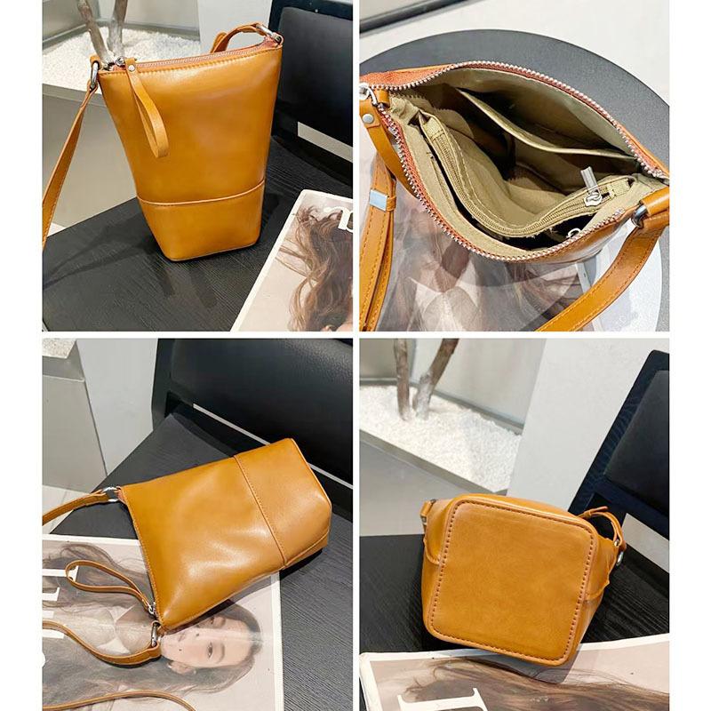 Fashion bucket bag early spring new versatile women's shoulder bag niche design leather women's bag crossbody cosmetic bag