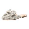 Fashion Plus Size 42/43 Glitter Sequins Shoes Woman Butterfly-Knot Slides Flat Low Heels Mule Ladies Comfy Slippers Crystal Sandals 2025
