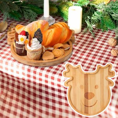 Weihnachts-Snacktablett Weihnachtsmann Rentier Bambus Servierplatte für Süßigkeiten Desserts Früchte Feiertags-Charcuterie-Brett Gastgeschenke