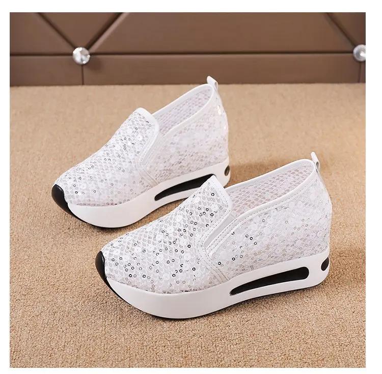 Fashion Lace Flats Platform Women Sport Shoes Mesh Breathable Sneakers 2025 Summer New Casual Sandals Running Beach Rocking Dance Shoes
