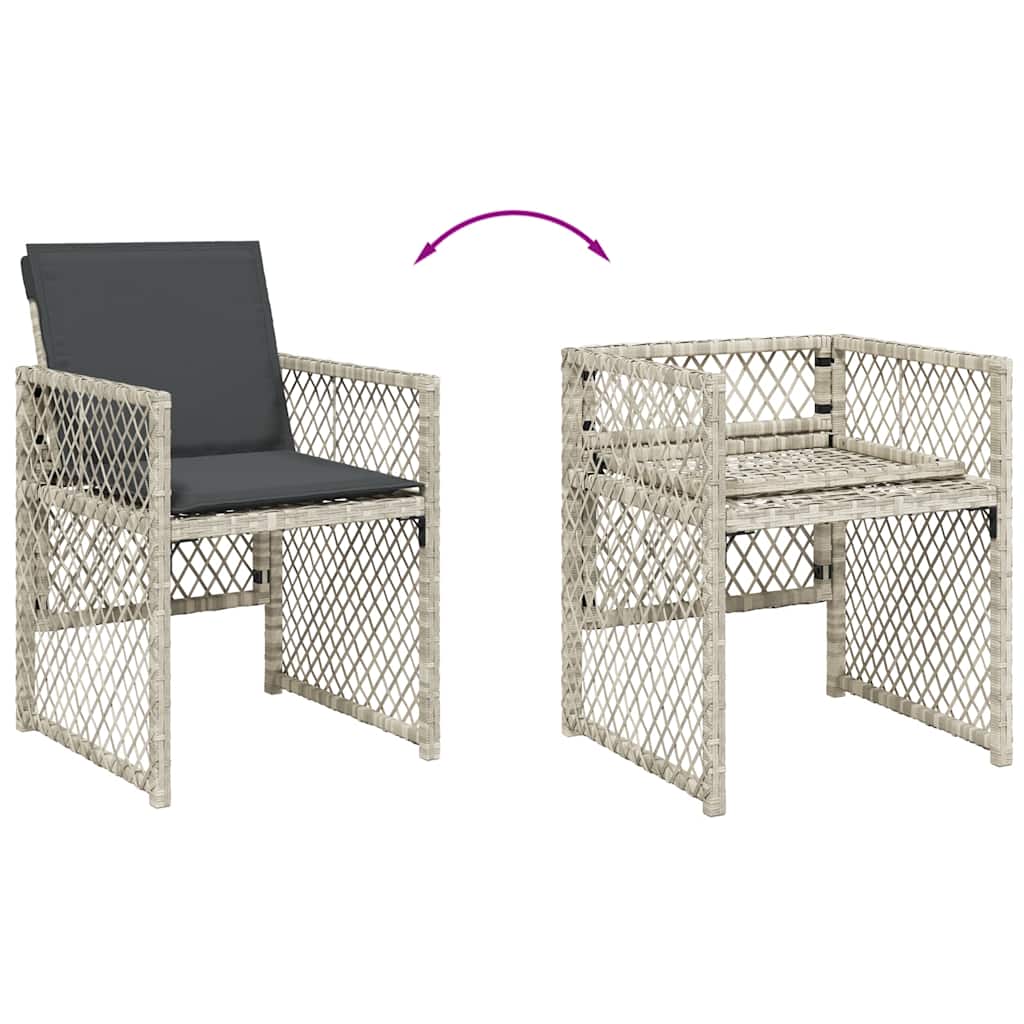 7 Piece Outdoor Dining Set with Cushions Light Grey Poly Rattan