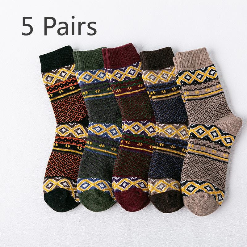 

5 пар зимних носков, женские утолщенные носки из кроличьего пуха, носки-трубы в этническом стиле, мужские и женские носки 5 pairs