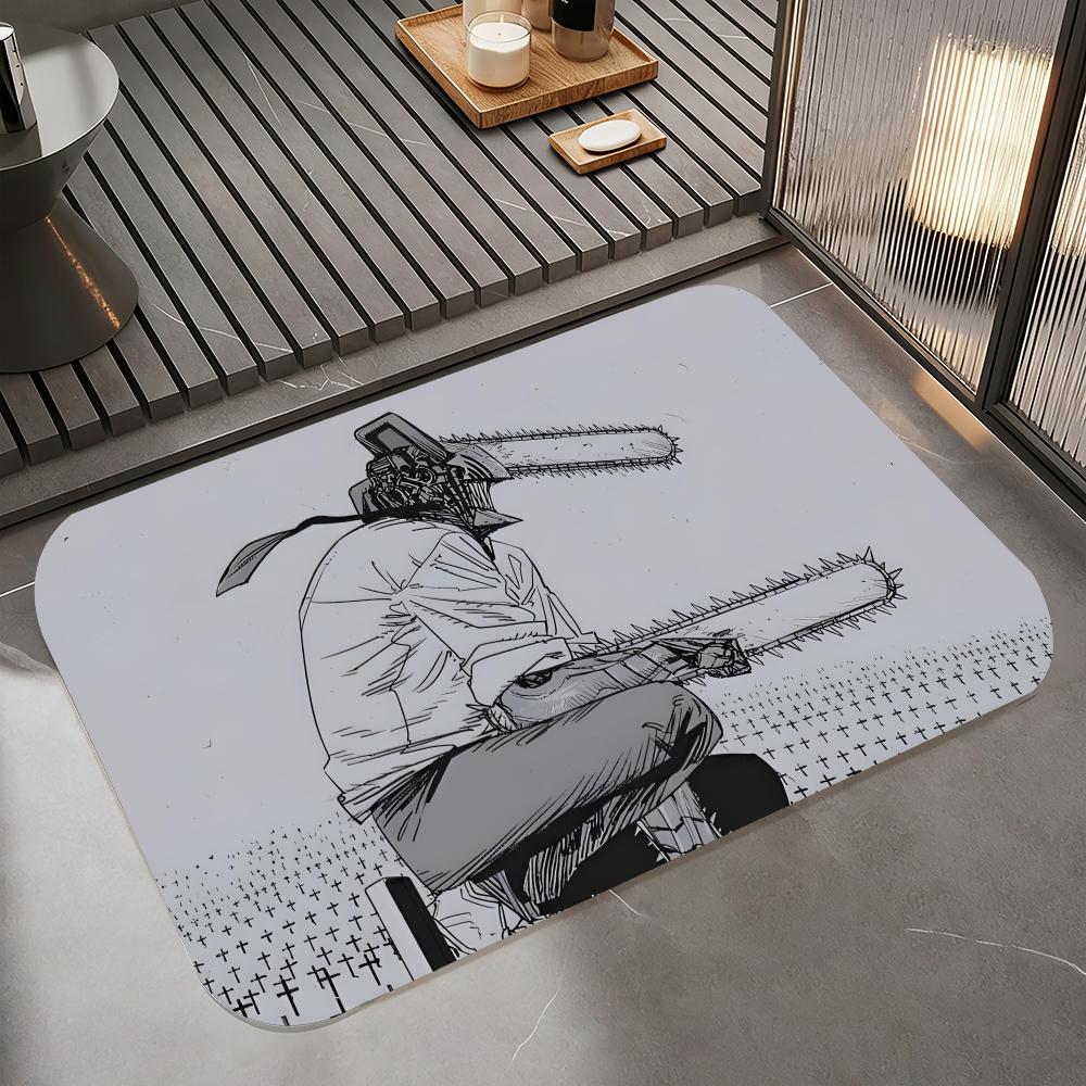 Anime C-Chainsaw Man Floor Mat Diatomite Bath Mat, Quick Dry Absorbent Non-Slip Door Mat
