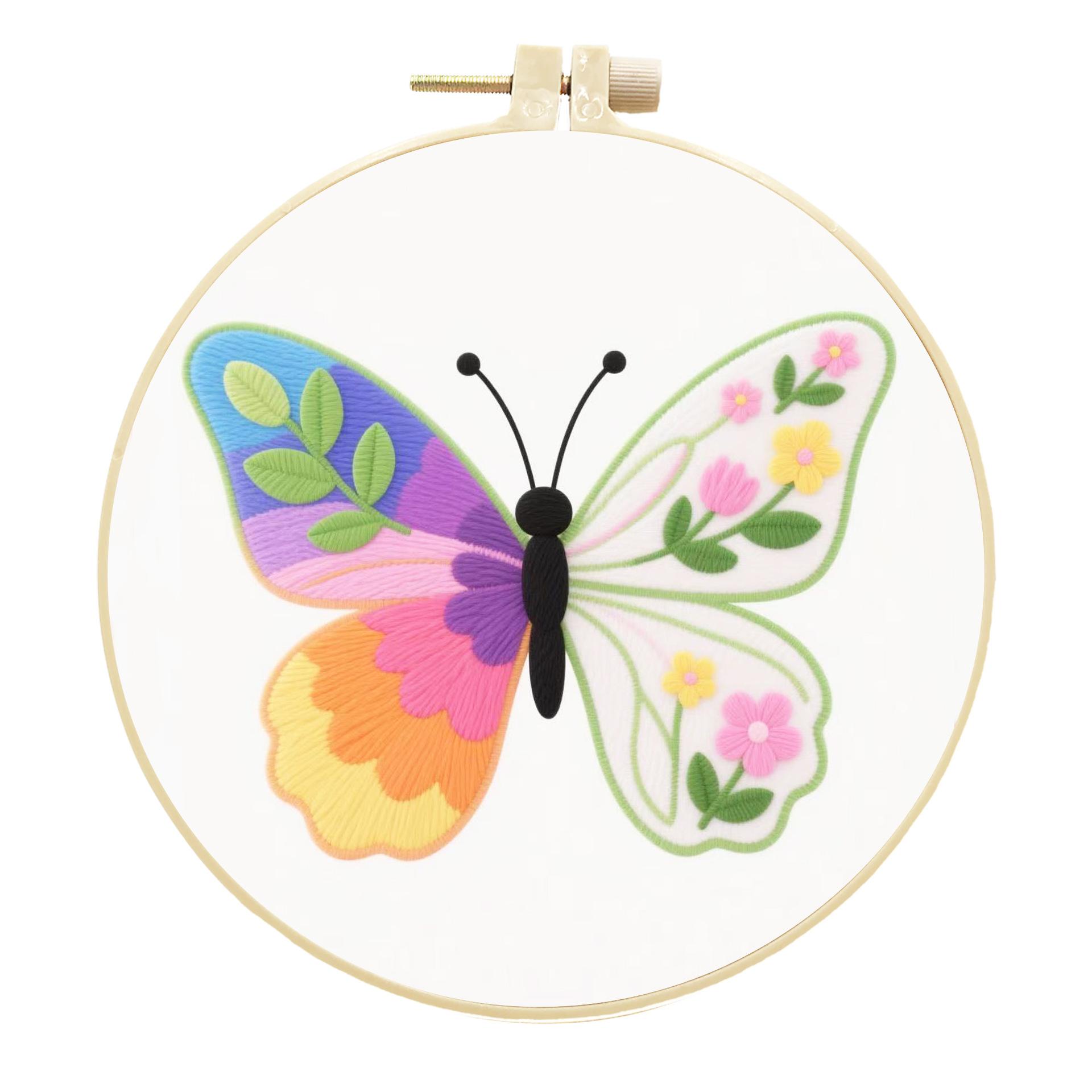 

1 set Simple flower and butterfly DIY embroidery materials kit with tools and instructions, suitable for beginners. 20cm