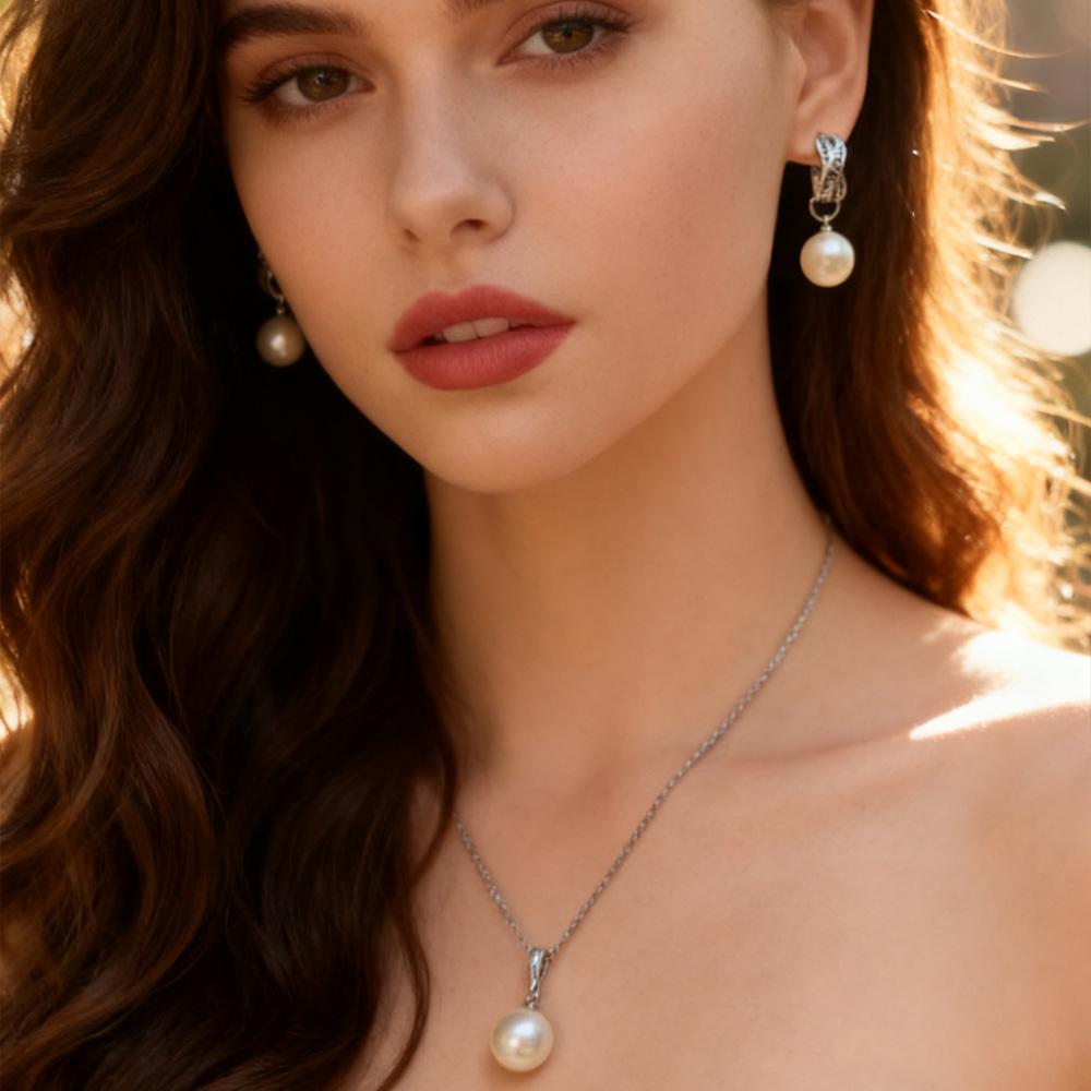 Leaf Imitation Pearl Necklaces Earrings Sets For Women Fashion Flower Cubic Zirconia Pendant with Chain Birhday Gift