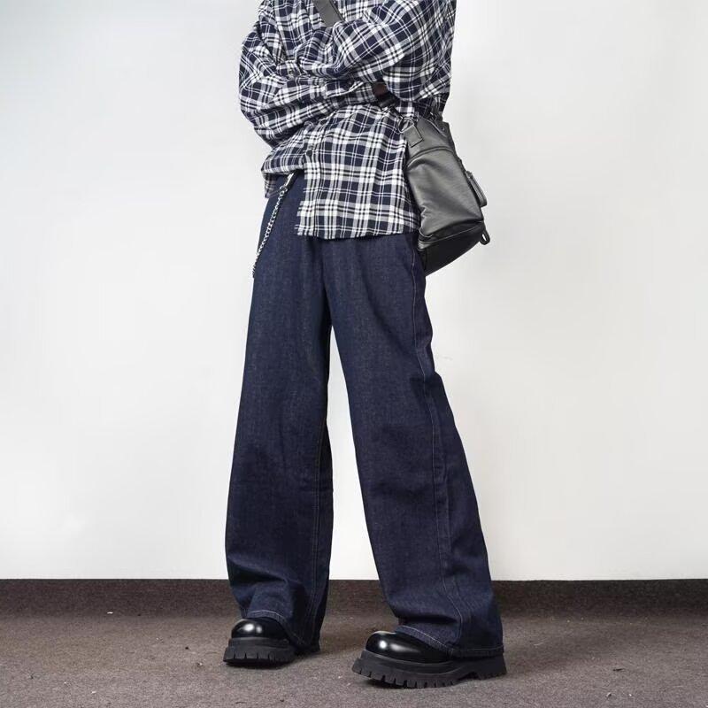 

American Retro Cleanfit Wide-leg Jeans Men s Trendy Brand New Loose Drape Straight Casual Floor-mopping Trousers S синий
