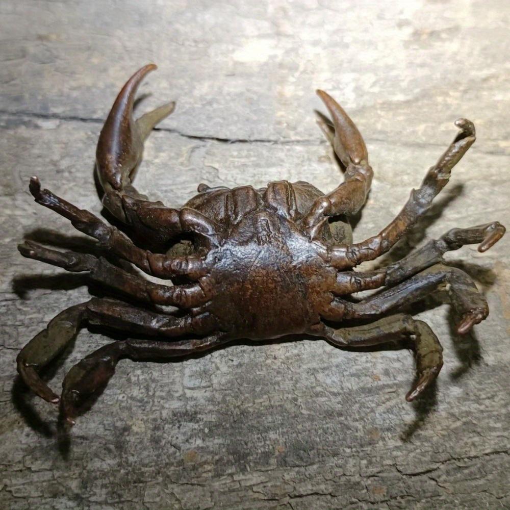Vintage Krab Simulace Zvířecí Model Socha Figurka Miniatura Čajový Mazlíček Ornament Starožitné Kovové Řemesla Stolní Dekorace