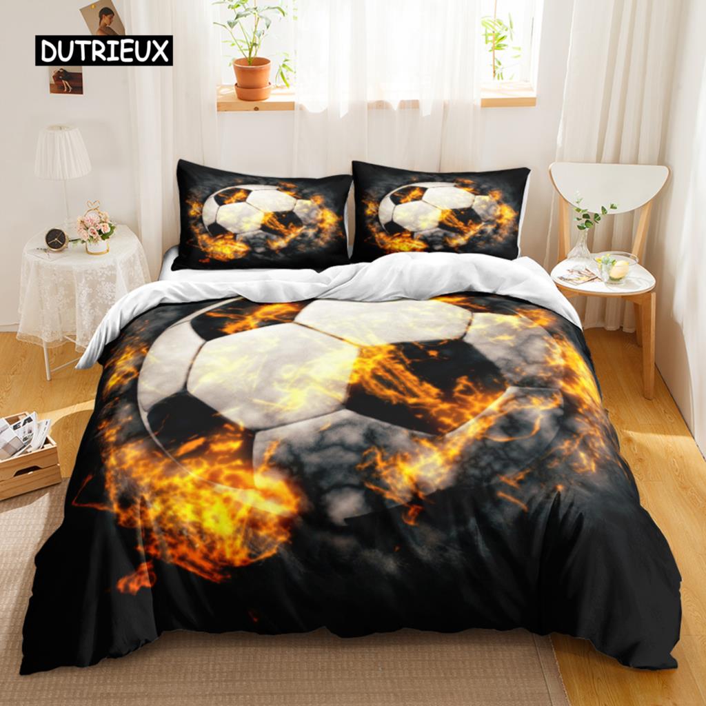 

Футбольный комплект пододеяльников Футбольное одеяло для детей Девочек Подростков Спортивная тематика Дышащий Let s Go Twin Полиэстеровый чехол Qulit EU single(135x200cm)