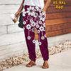 Women Flower Printing Pants Lace Up Elastic Waist Loose  Trousers Casual Long Pants Trousers with Pockets