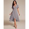 Vestido de Verão Feminino Estilo Europeu e Americano com Mangas Babados Decote V Plissado Saia A-line Midi Elegante e com Temperamento