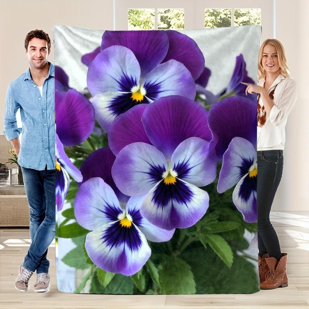 Vibrant Purple Pansy Soft Throw Blanket: Lush Floral Pattern Cozy Couch Cover for Fresh Cottagecore Home Decor