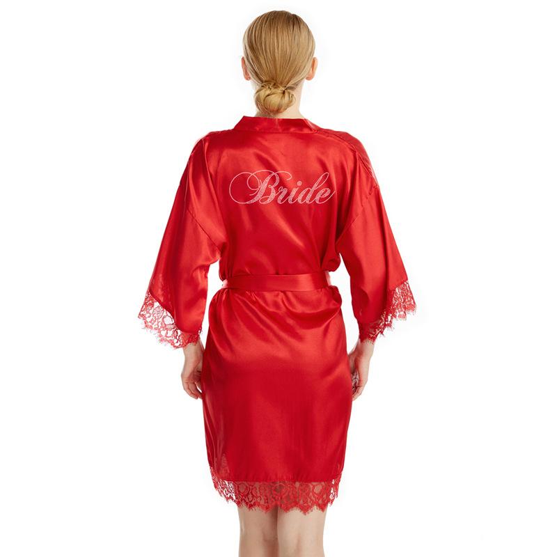 Women's high-end diamond-encrusted Bride lace cardigan wedding robe, European and American style silk bridal makeup morning robe