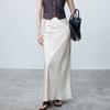Qooth Women Elegant Satin Black Skirt High Waist Slim Skirt for Spring Summer QT2319