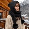 1pc 3-Ball Twist Knitted Hat Scarf Set Neck Warmer Ear Protection Cycling Balaclavas Hat Korean Style Windproof Women Hooded Scarf Autumn & Winter