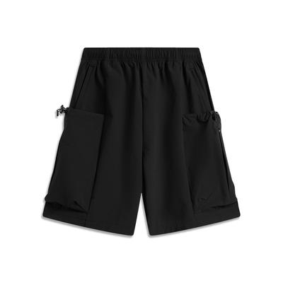 Li Ning Série Lifestyle Sportif Couleur Unie Taille Moyenne Soie Glacée Séchage Rapide Frais Respirant Polyvalent Jambe Droite Shorts de Sport Homme AKSV289-4