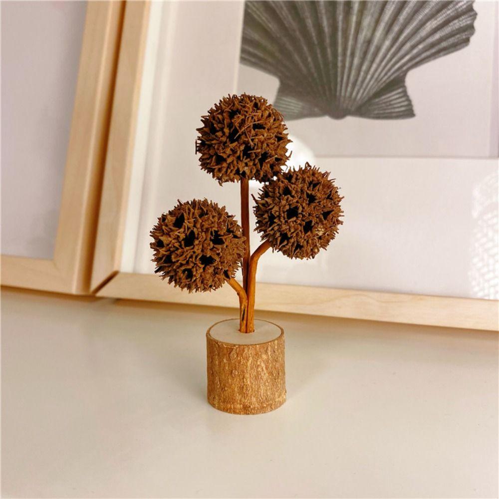 Handcrafted Tabletop Pine Cone Ornament Wood Base Forest-themed Decoration  Festive