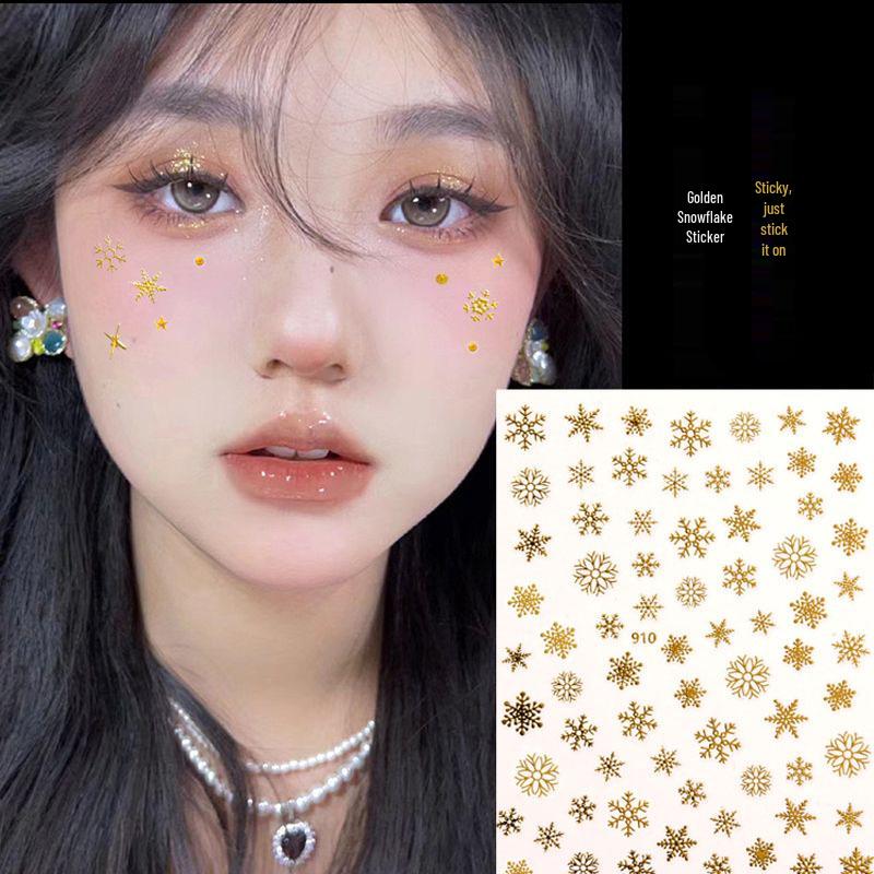 Christmas Snowflake Stickers: Embossed Self-Adhesive Laser Decals for Face and Nails
