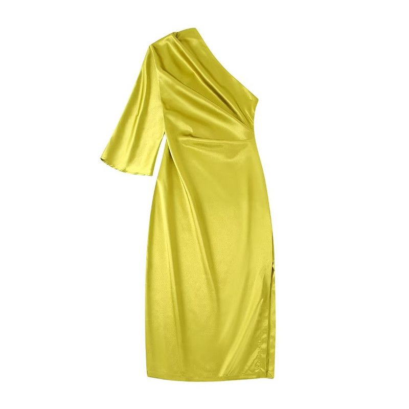 Ur European and American Style Asymmetric Silk Satin Texture Dress