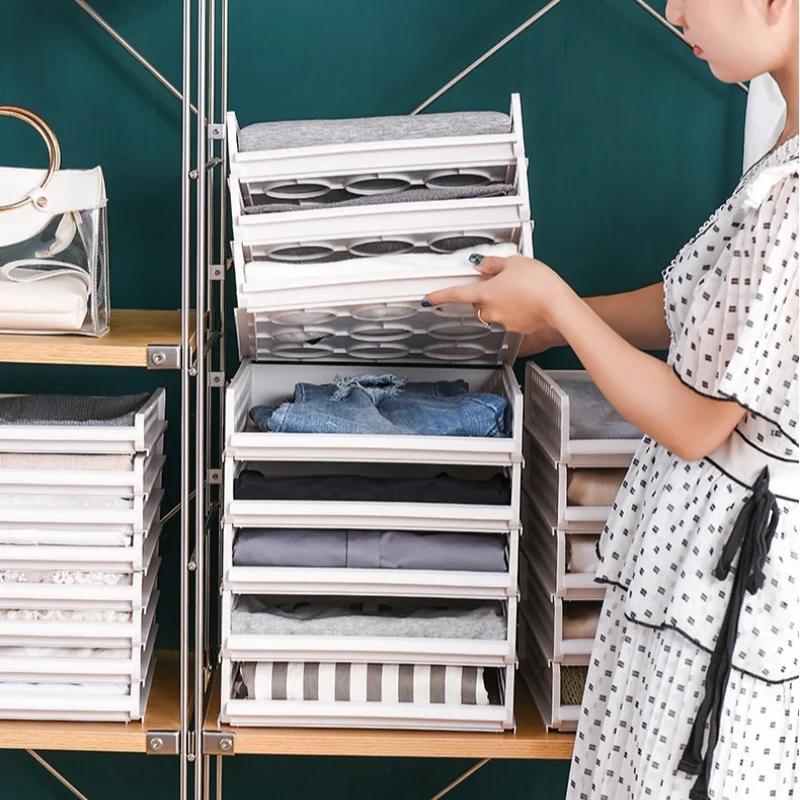 Wardrobe Storage Rack Stackable Storage Drawer Organizer Clothes Closet Storage Box Plastic Layered Partitions Storage Rack