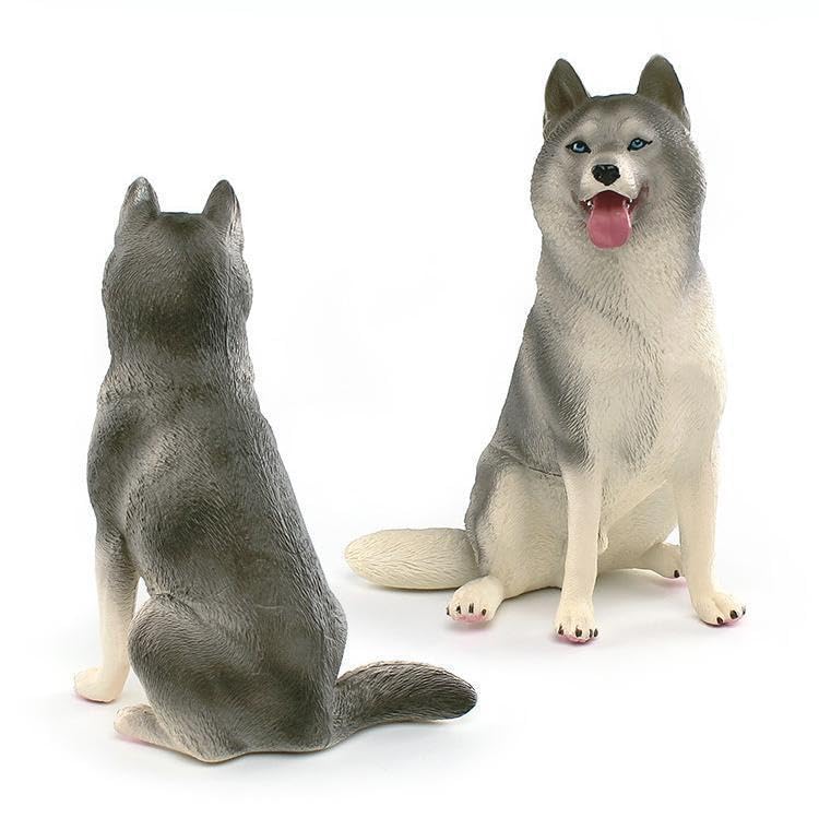 [Nekogamiyama] Siberian Husky Dog Sitting Miniature Figurine Ornament Model Decor Collector's Model