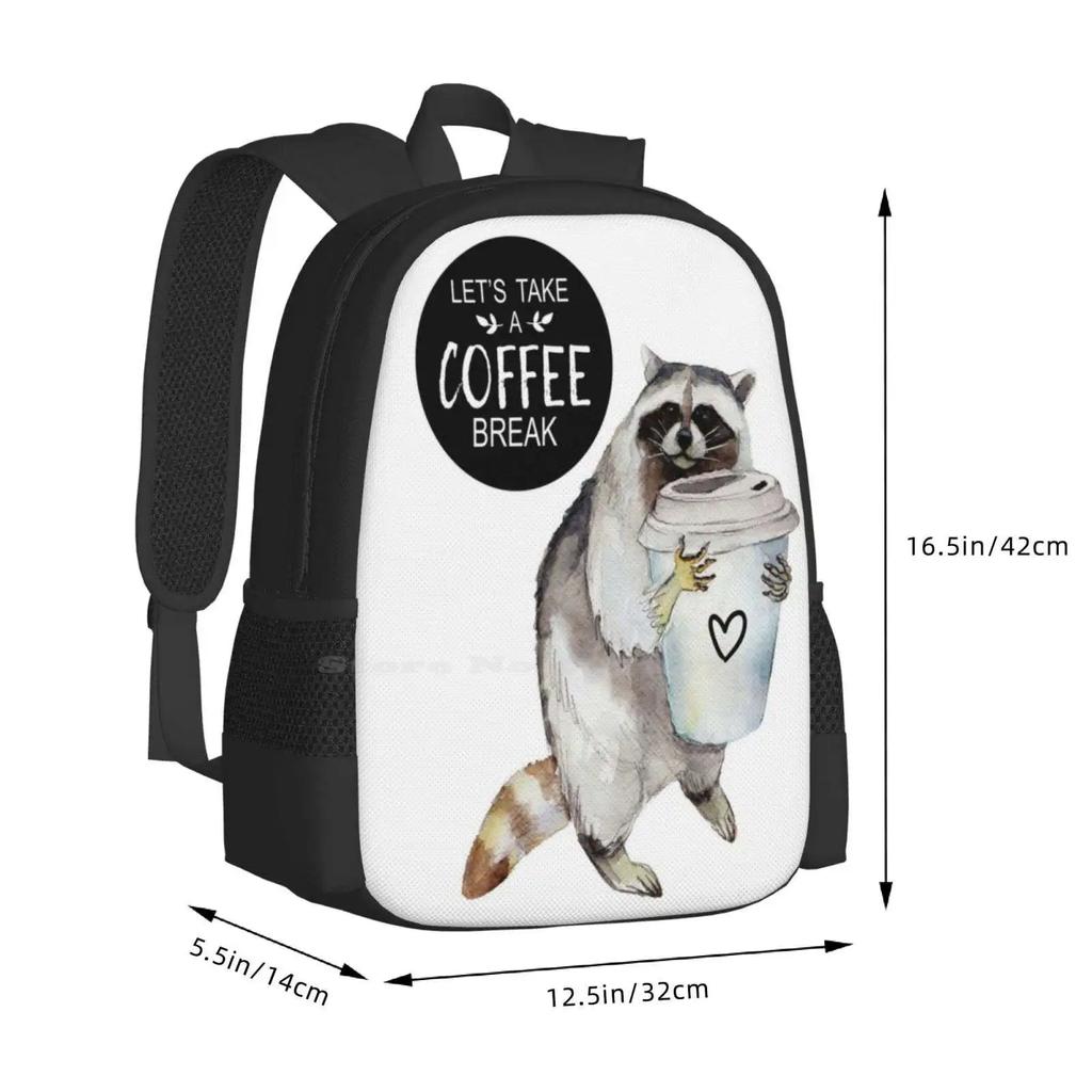 Watercolor Raccoon Coffee Lover Teen College Student Backpack Pattern Design Bags Watercolor Animals Coffee Lover Coffee Art