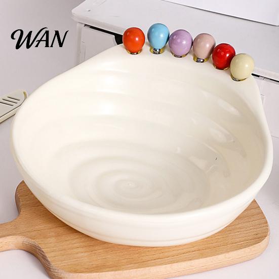 Kitchen Fruit Serving Set Bowl with 6 Colorful Forks Large Capacity Spiral Hygienic Bottom Fork Storage Hole for Snacks And Parties Dopamine Color
