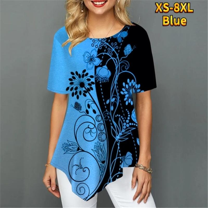 Женская футболка с нерегулярным цветком и цифровым 3D принтом — фото 14