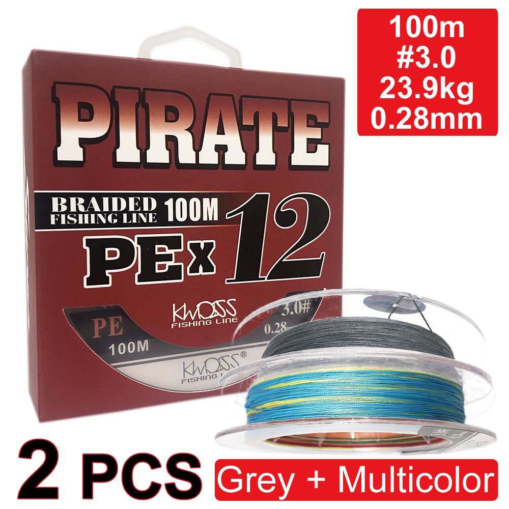 

Шнур для риболовлі PIRATE PEx12, 100m, #3.0, 23.9kg, Dia: 0.28mm, Grey + Multicolor #3.0
