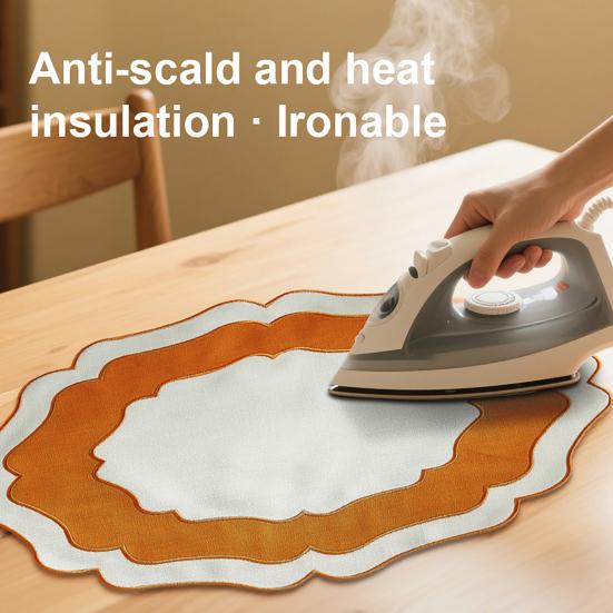 Scalloped Linen Placemat Dining Table Mat Machine Washable Wrinkle Free Dining Placemat for Home Farmhouse Kitchen Restaurant