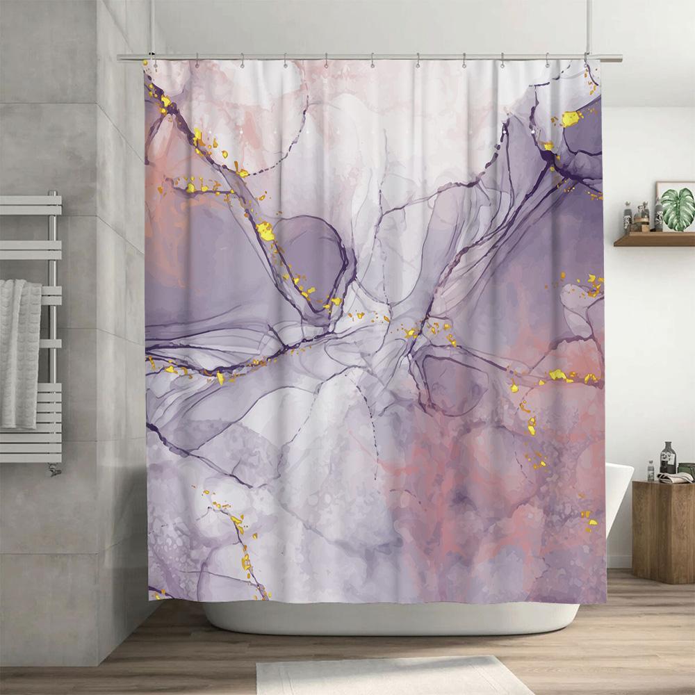 Luxury Watercolor Floral Shower Curtain Gold Foil Pink White Purple Modern Bath Decor For Home Hotel Spa Customizable Size 60X72