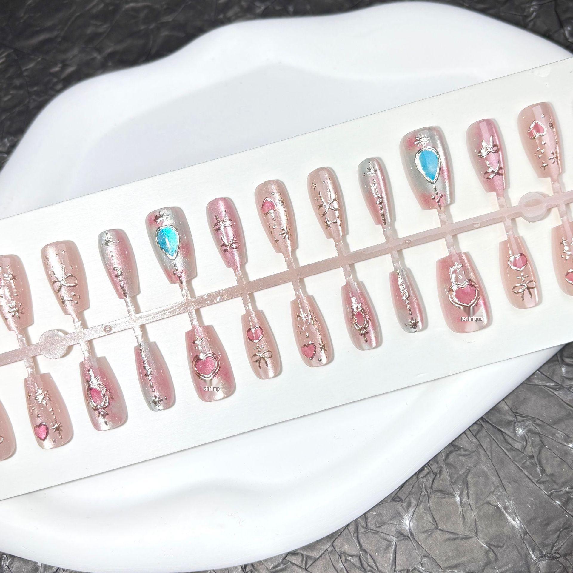 

Мечтательные милые 3D позолоченные наклейки для ногтей: Универсальные готовые типсы, 10 штук в индивидуальной упаковке для девочек