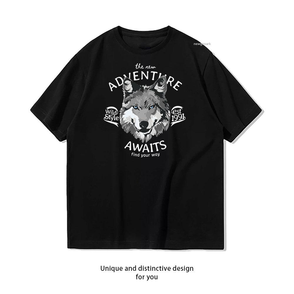 

Adventure Awaits Wild Style Wolf cotton T shirt Unisex Adult couple streetwealtops tee Short sleev Casual 4XL