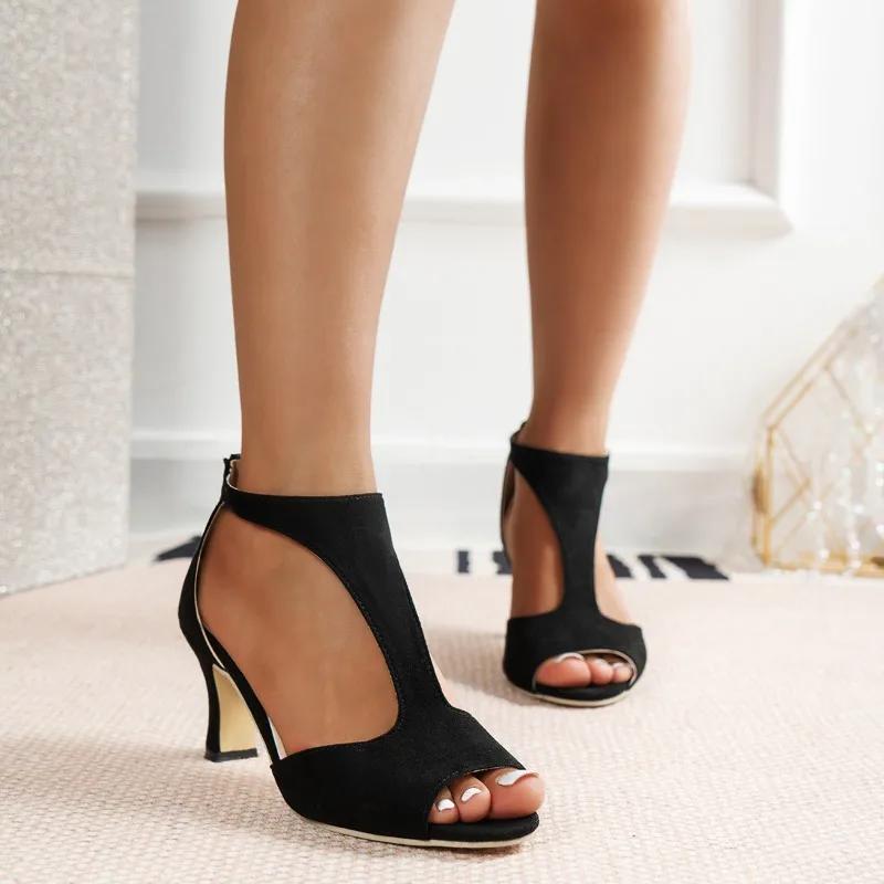 Fashion 2024 Fashion Shoes Female Fish Mouth Women Sandals Summer Open Toe Solid Dress Stilettos or Thin Heels Zipper Large Size Sandals