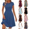 Women's Ribbed Knit Short Sleeve Round Neck Midi Dress Casual Swing Fit a Line Sundress