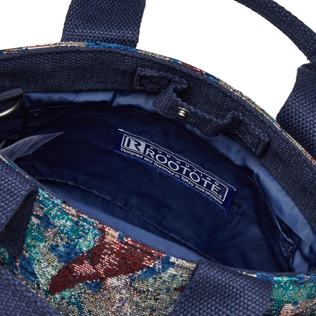 Woven Fabric Mini Shoulder Tote Bag LT BR Pattern Fabric H 1391 Navy [Rootote] Women's