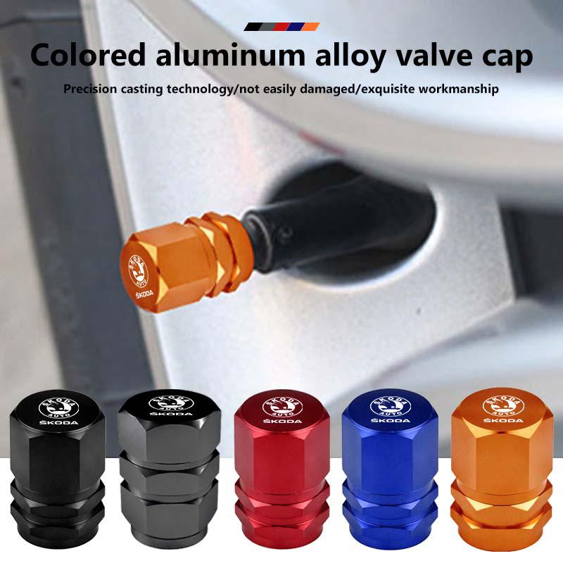 Sknbe4 Car Tire Valve Stem Caps Decorative Tires Accessories For Skoda Octavia Superb RAPID FABIA KAMIQ KAROQ KODIAQ YETI