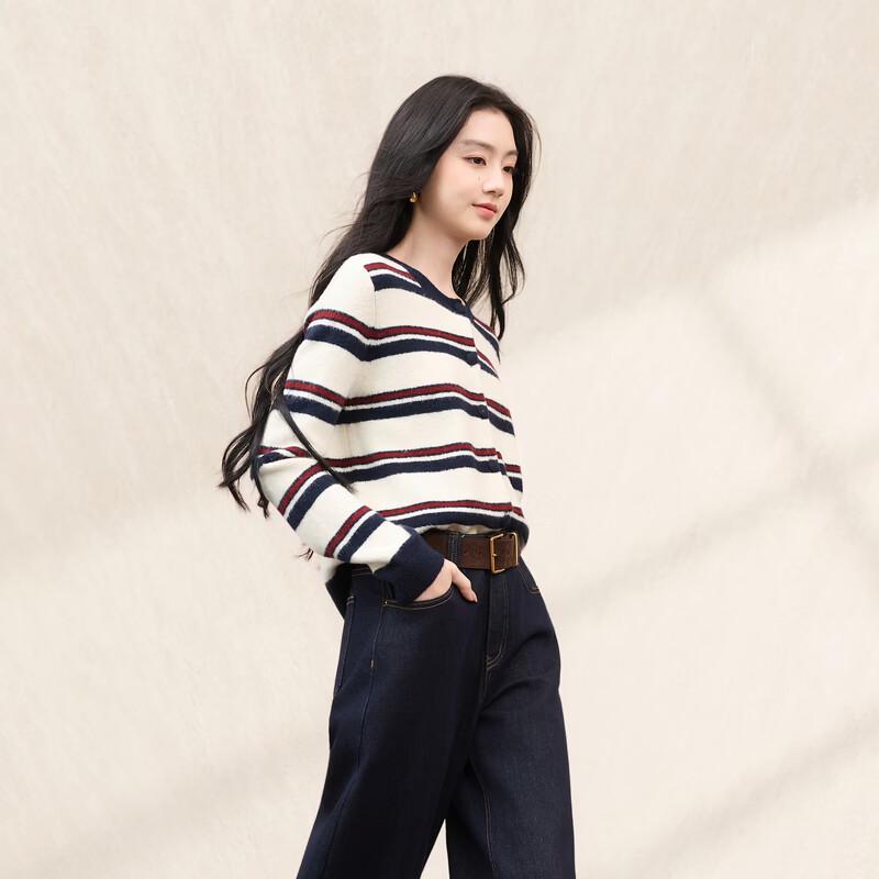 Sancai Women's Striped Knit Cardigan