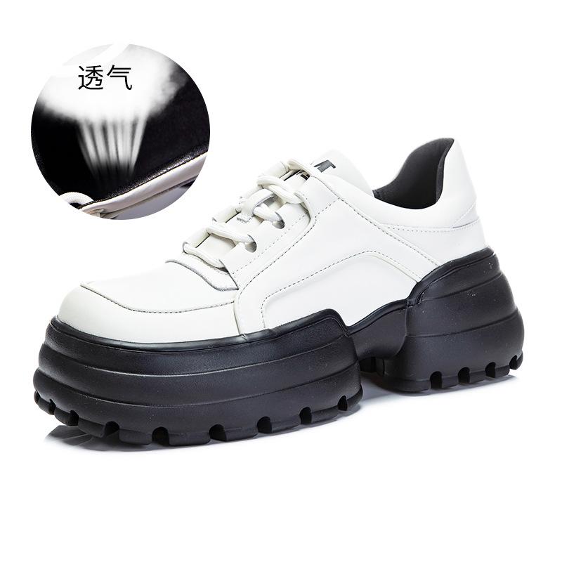 Foam sole leather women's shoes 2025 spring new thick sole heightening dad shoes versatile sports shoes casual small leather shoes