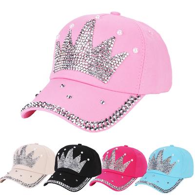 Cappello da spiaggia estivo da donna con corona di perle finte con strass da baseball, snapback, cappello da sole estivo
