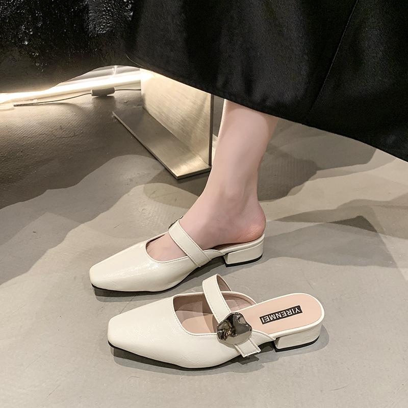 Slippers Women's Spring and Summer 2025 New French Bag Head with Sandals Square Head Thick Heel Fashion High Heels
