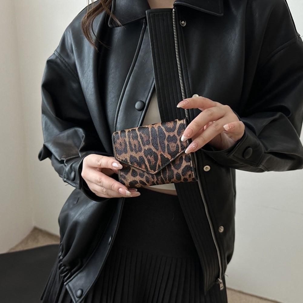PU Leather Leopard Short Wallet Korean Style Coin Purse Fashion Envelope Clutch Bag  Women