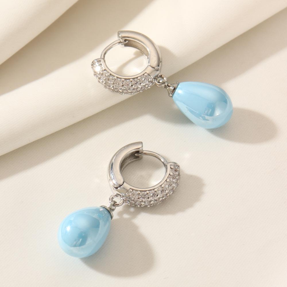 1 Pair Luxurious Water Drop Shape Imitation Pearls Dangle Earrings for Women Cubic Zirconia Jewelry Daily Wedding Party Accessories