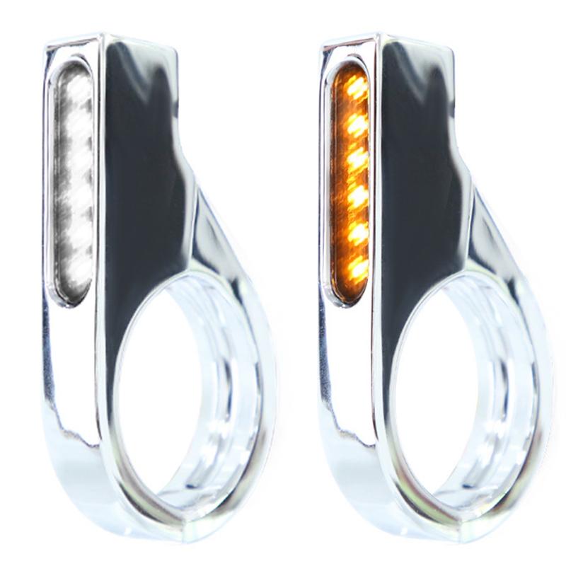 

Motorcycle Front Fork Sequential LED Turn Signals Universal 12V Switchback Running Lights Amber Blinkers
